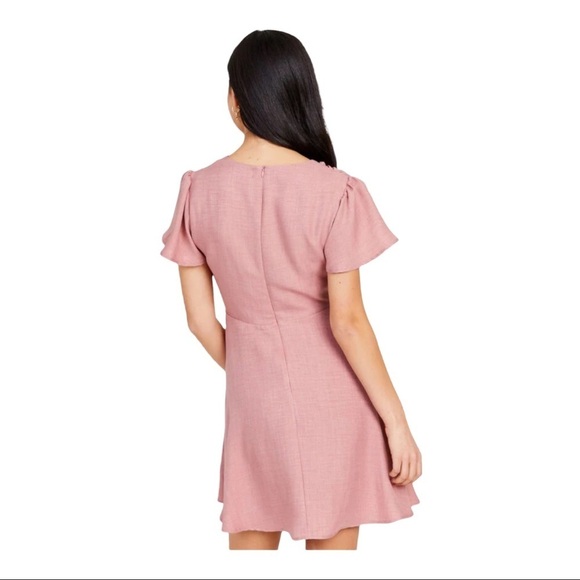 Altar’d State Garner Spring Dress Dusty Rose Flutter Sleeves V- Neck Fit & Flare - Picture 7 of 9